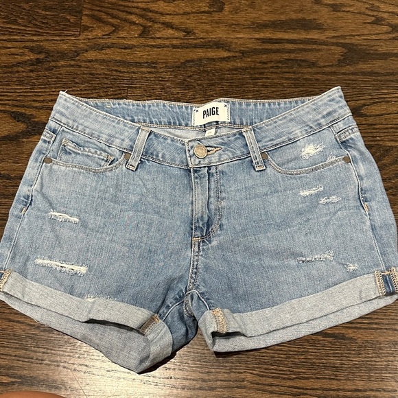 PAIGE Pants - PAIGE Light Blue Distressed Jean Shorts